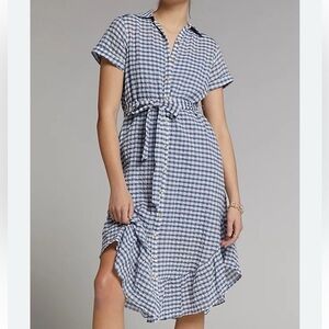 Maeve Finley Gingham Midi Shirtdress In Blue Size L